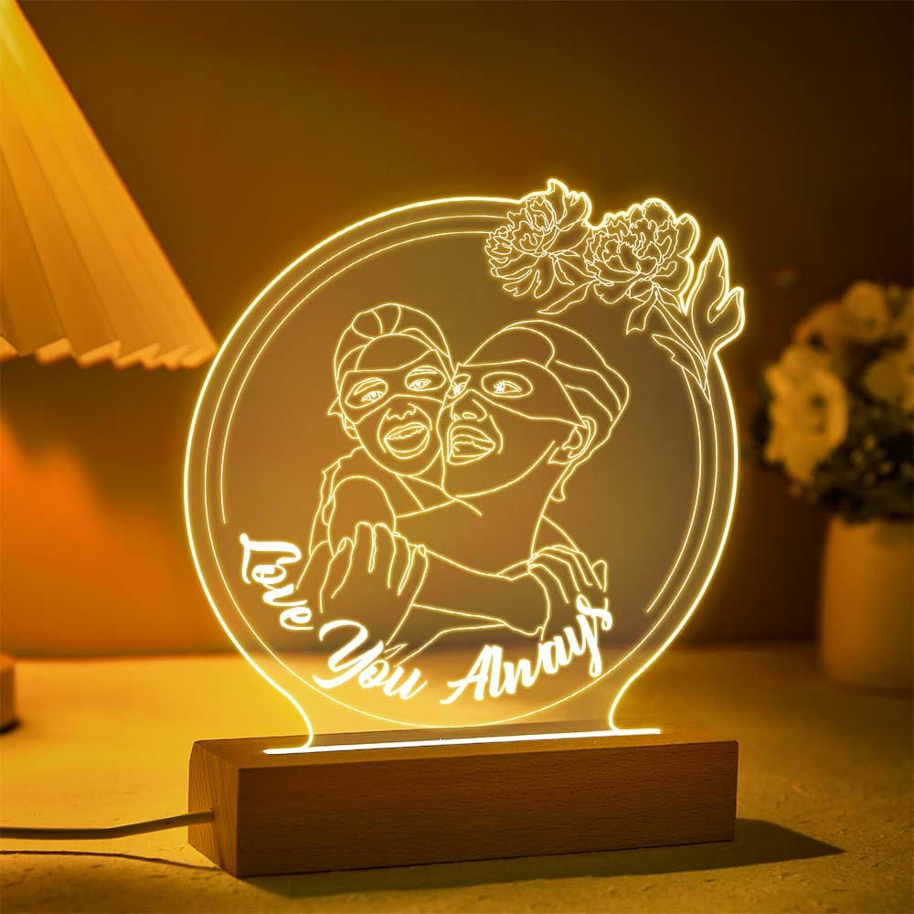 Personalized Flowers Photo Night Light Custom Engraved 3D Lamp 7 Colors Acrylic Night Light Mother's Day Gifts - photomoonlamp