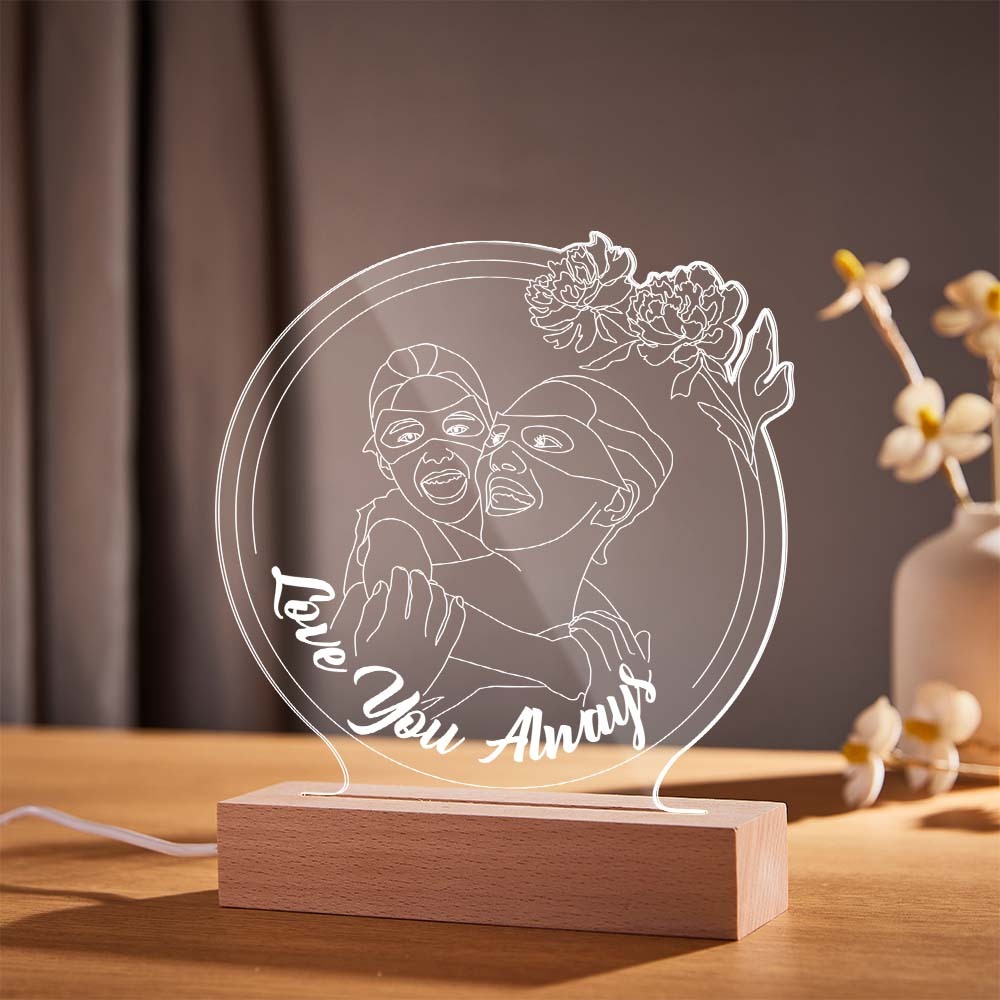 Personalized Flowers Photo Night Light Custom Engraved 3D Lamp 7 Colors Acrylic Night Light Mother's Day Gifts - photomoonlamp