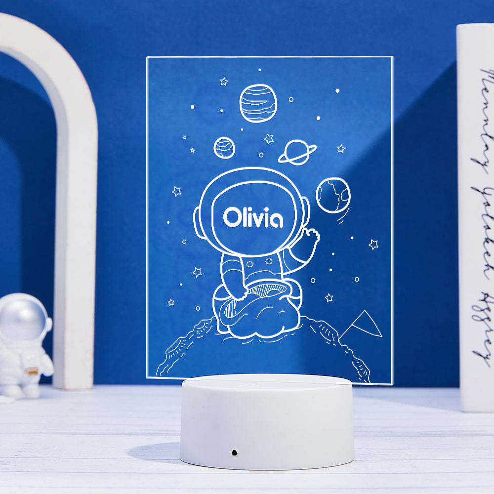 Personalized Name Sign LED Night Light Multi Colour Kids Astronaut Spaceman Space Bedroom - photomoonlamp