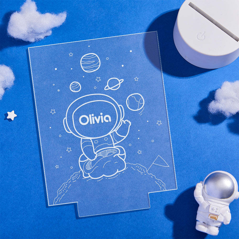 Personalized Name Sign LED Night Light Multi Colour Kids Astronaut Spaceman Space Bedroom - photomoonlamp