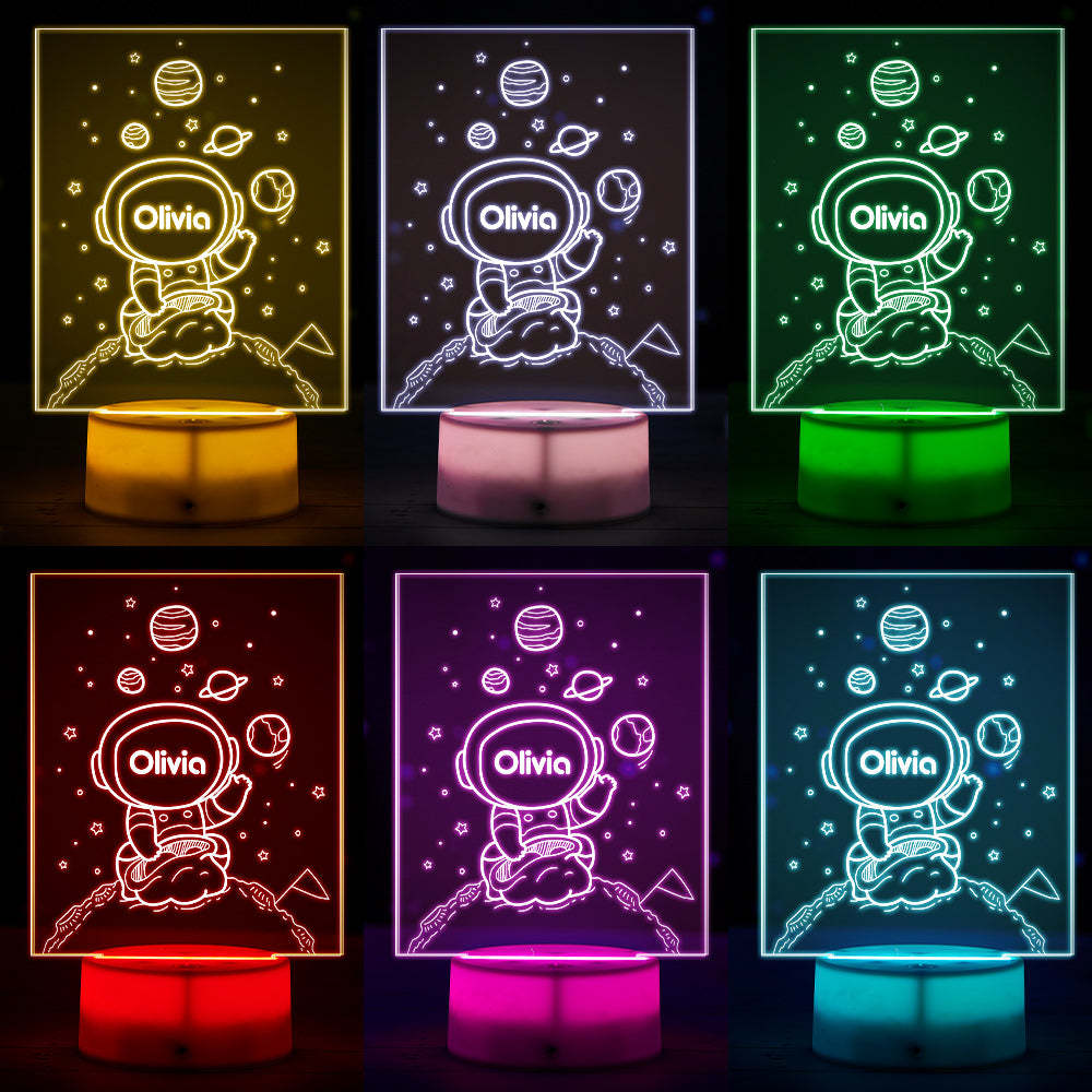 Personalized Name Sign LED Night Light Multi Colour Kids Astronaut Spaceman Space Bedroom - photomoonlamp