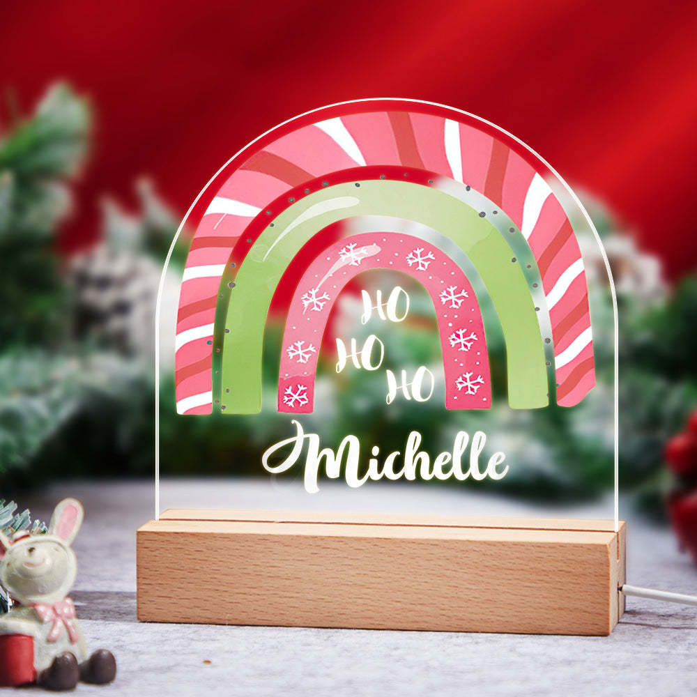 Personalized Christmas Rainbow light HO HO HO Engraved Name Lamp For Bedroom Decor - photomoonlamp