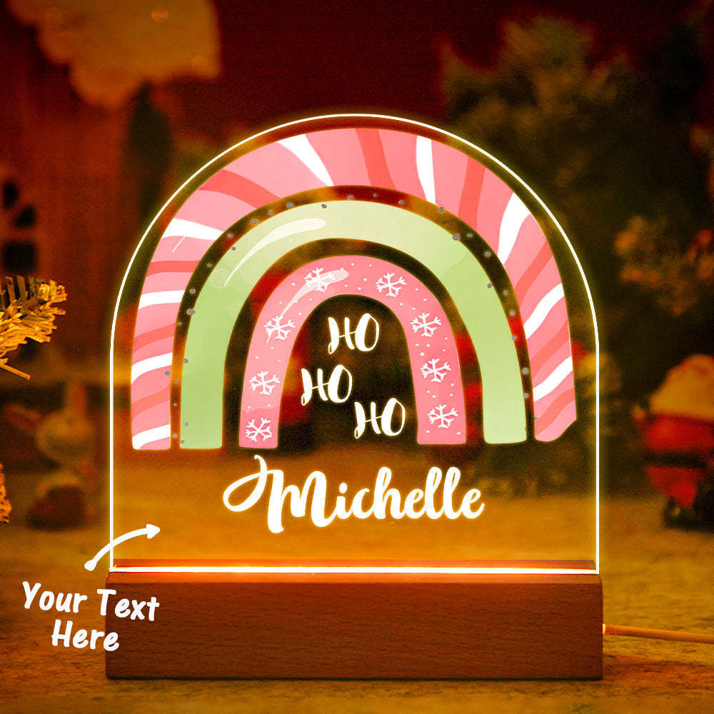 Personalized Christmas Rainbow light HO HO HO Engraved Name Lamp For Bedroom Decor - photomoonlamp