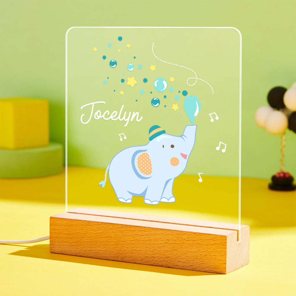 Custom Engraved Elephant Night Light Personalized Acrylic Lamp Gift for Kids - photomoonlamp