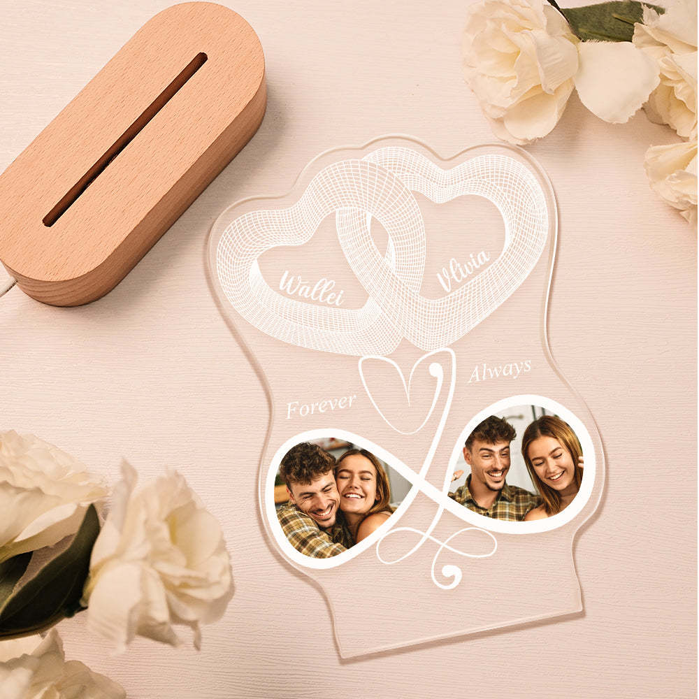 Infinity Symbol Love Custom Photo Acrylic Led Lamp, Personalised Plaque Valentine Gift For Wife, Anniversary Gift For Him, Heart In Heart - photomoonlamp