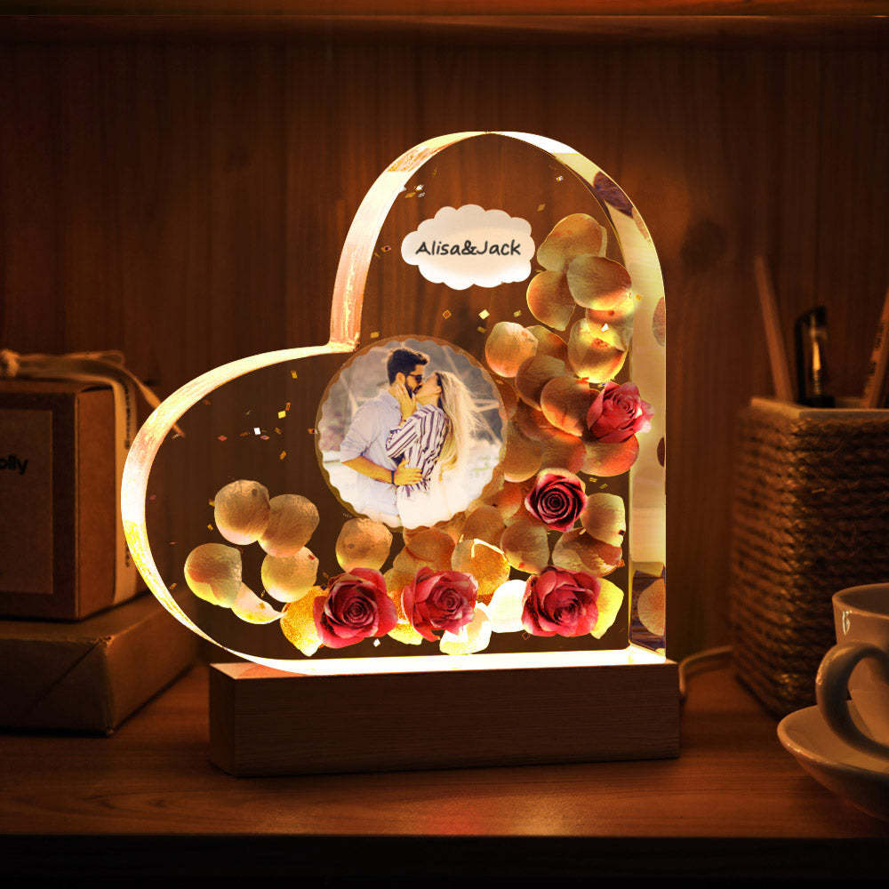 Custom Photo Engraved Night Light Heart Valentine's Day Epoxy Gifts - photomoonlamp