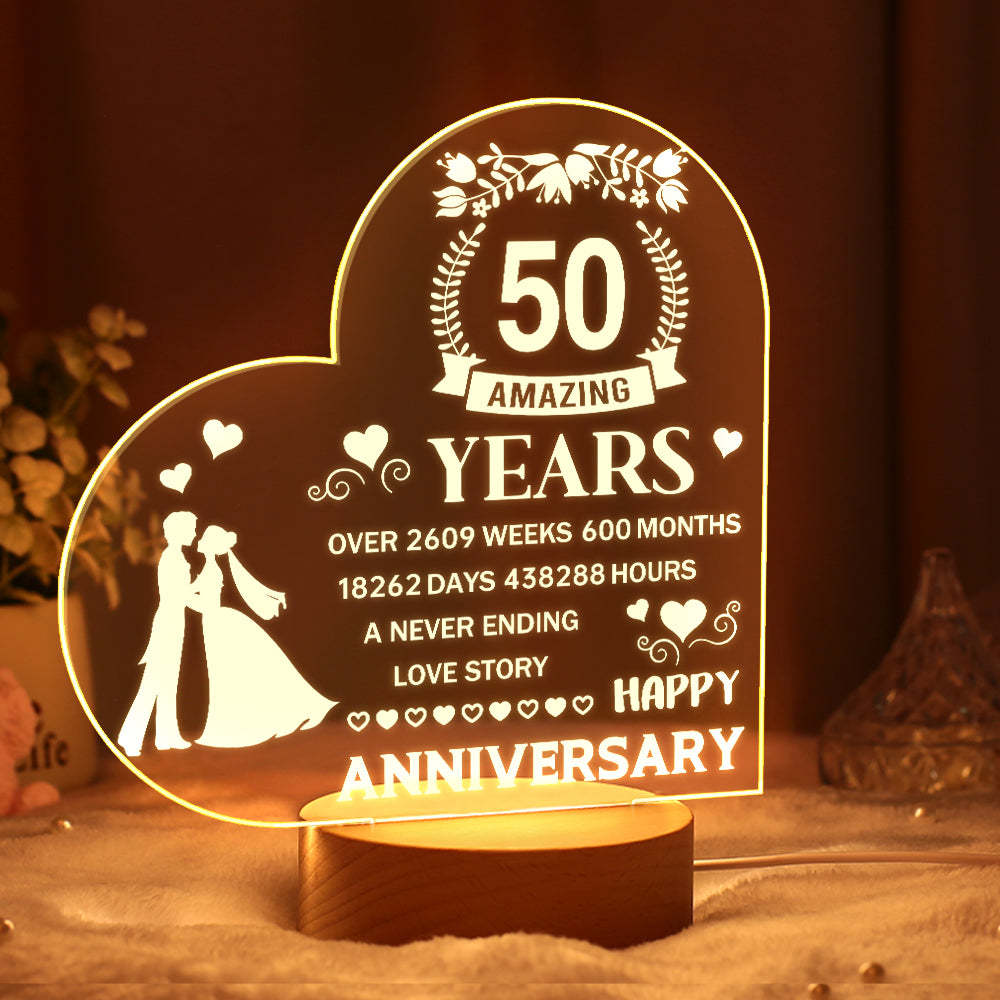 Personalised Night Light Heart Shaped Acrylic Lamp Anniversary Wedding Gifts for Him or Her - photomoonlamp
