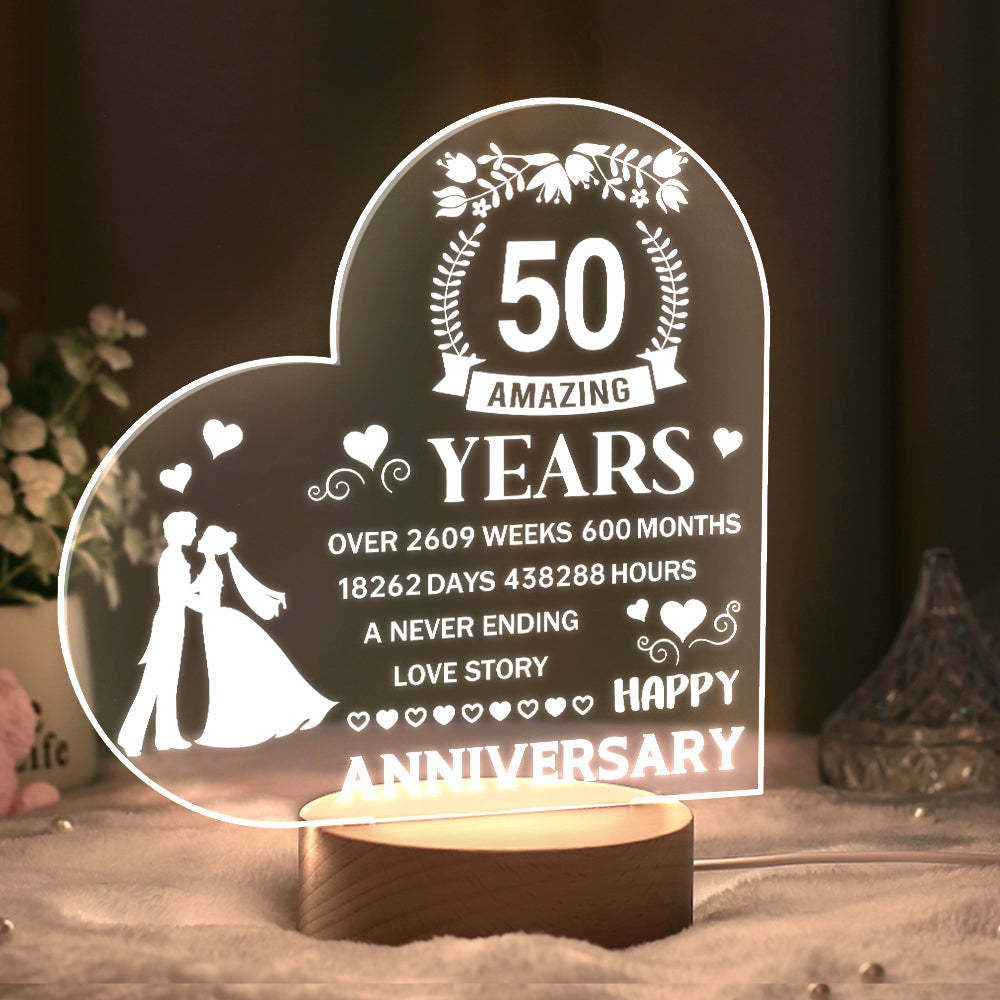Personalised Night Light Heart Shaped Acrylic Lamp Anniversary Wedding Gifts for Him or Her - photomoonlamp
