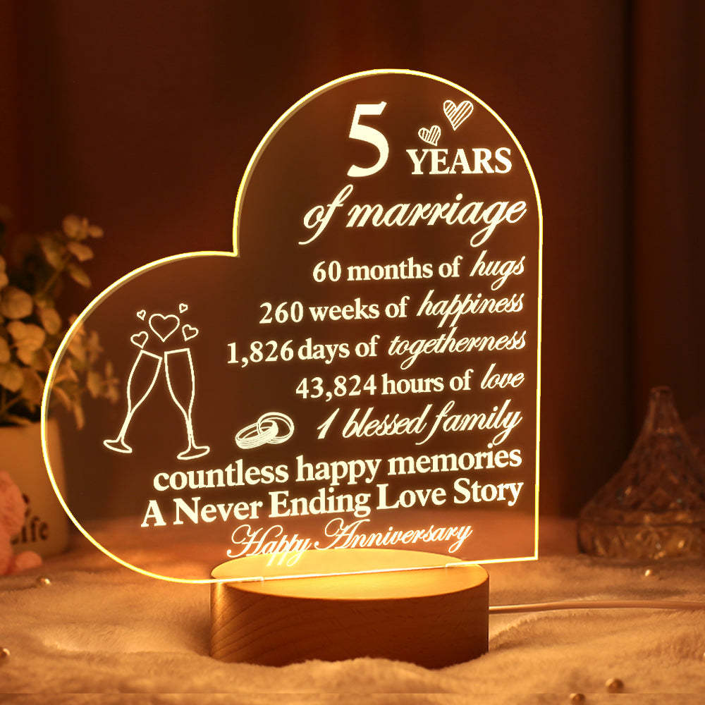 Personalised Anniversary Wedding Night Light Heart Shaped Acrylic Lamp Gifts for Wife Husband - photomoonlamp