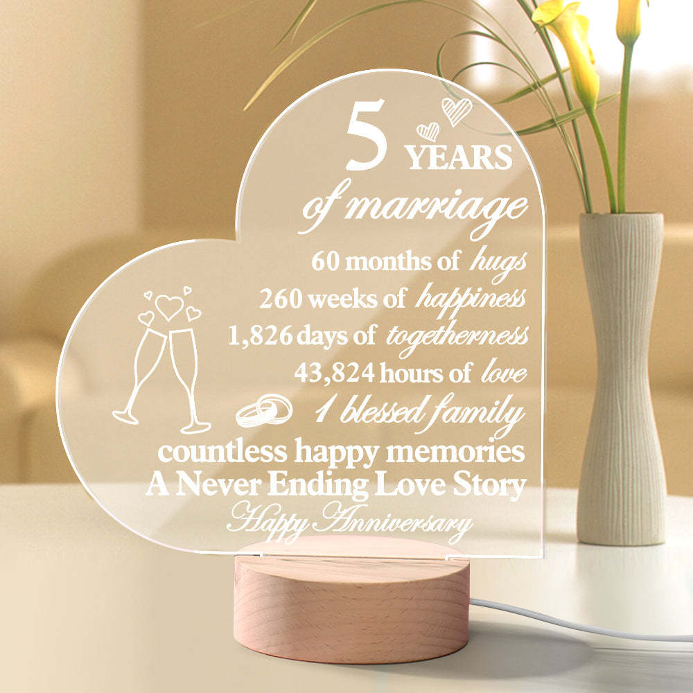 Personalised Anniversary Wedding Night Light Heart Shaped Acrylic Lamp Gifts for Wife Husband - photomoonlamp