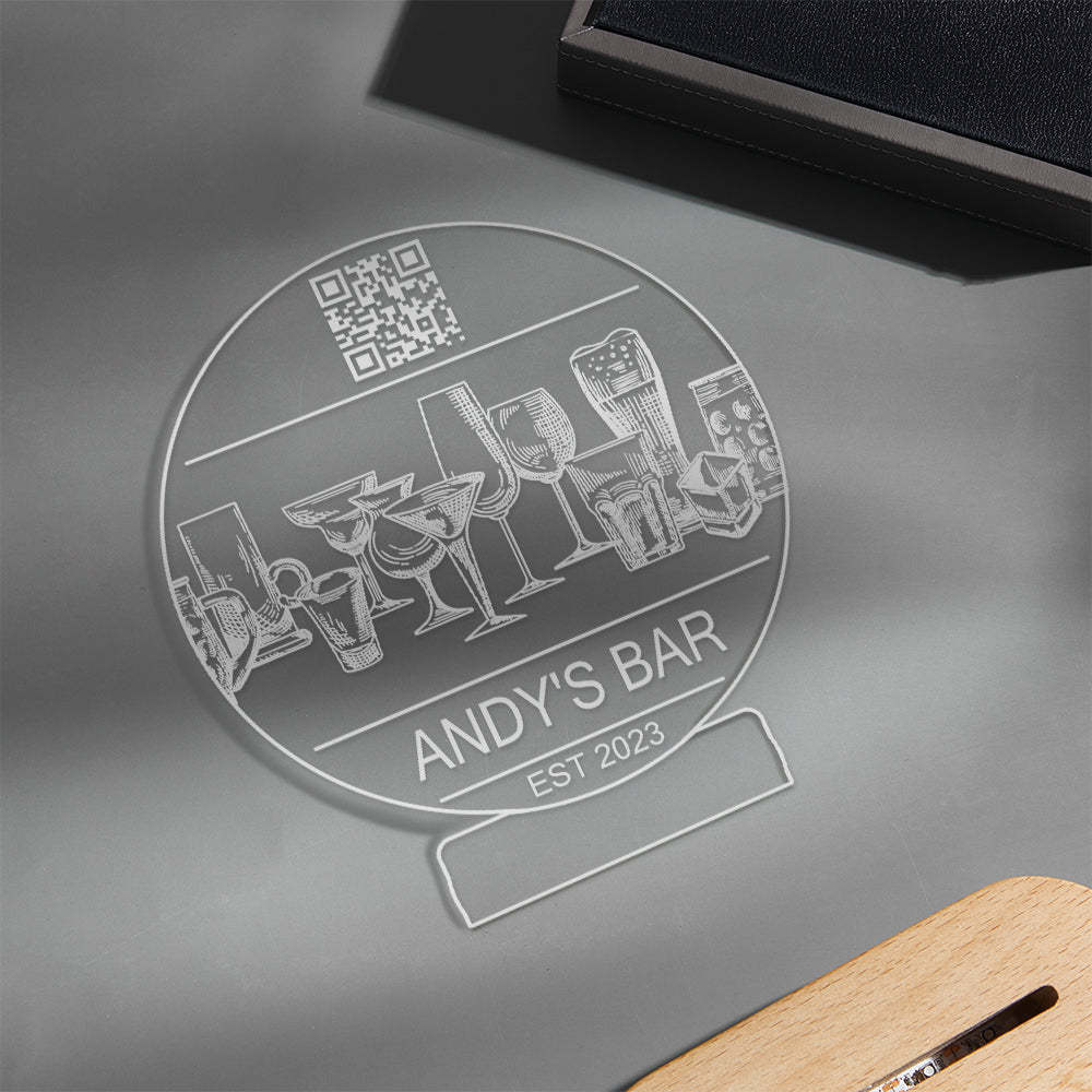 Personalized Qr Code Wine Glass Night Light 7 Colors Acrylic Vintage 3D Lamp Father's Day Gifts - photomoonlamp