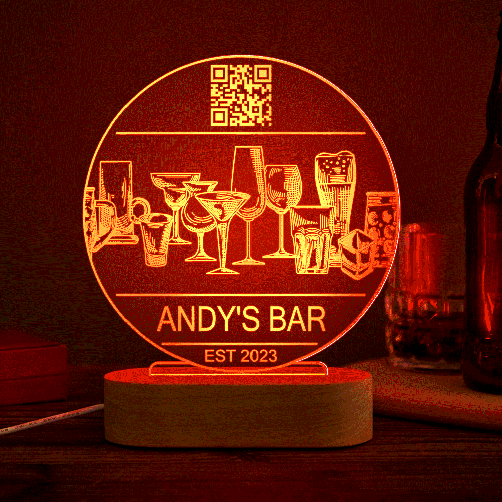 Personalized Qr Code Wine Glass Night Light 7 Colors Acrylic Vintage 3D Lamp Father's Day Gifts - photomoonlamp