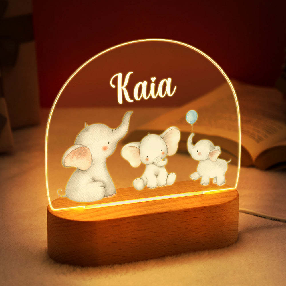 Personalized Name Baby Elephant Night Light Custom Name Nursery Room Lamp Gift For Kids - photomoonlamp
