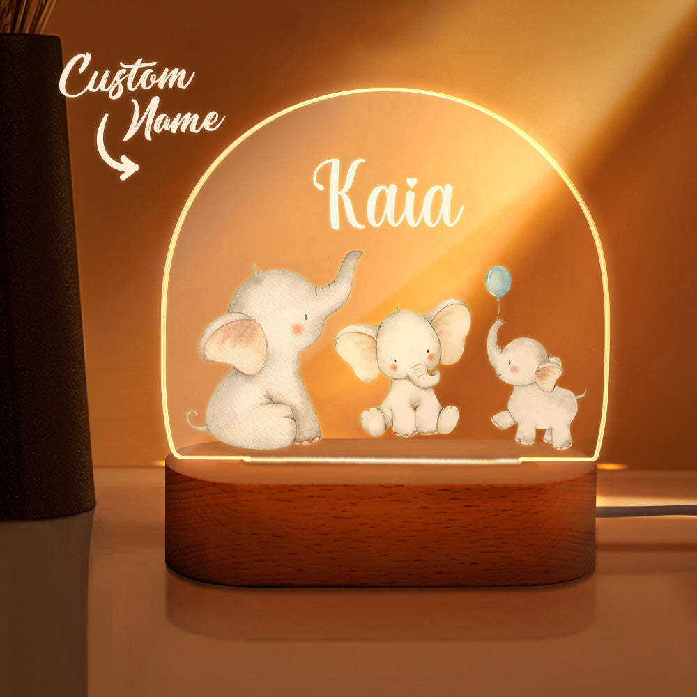 Personalized Name Baby Elephant Night Light Custom Name Nursery Room Lamp Gift For Kids - photomoonlamp