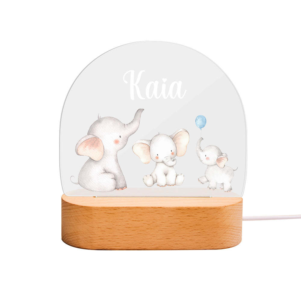 Personalized Name Baby Elephant Night Light Custom Name Nursery Room Lamp Gift For Kids - photomoonlamp