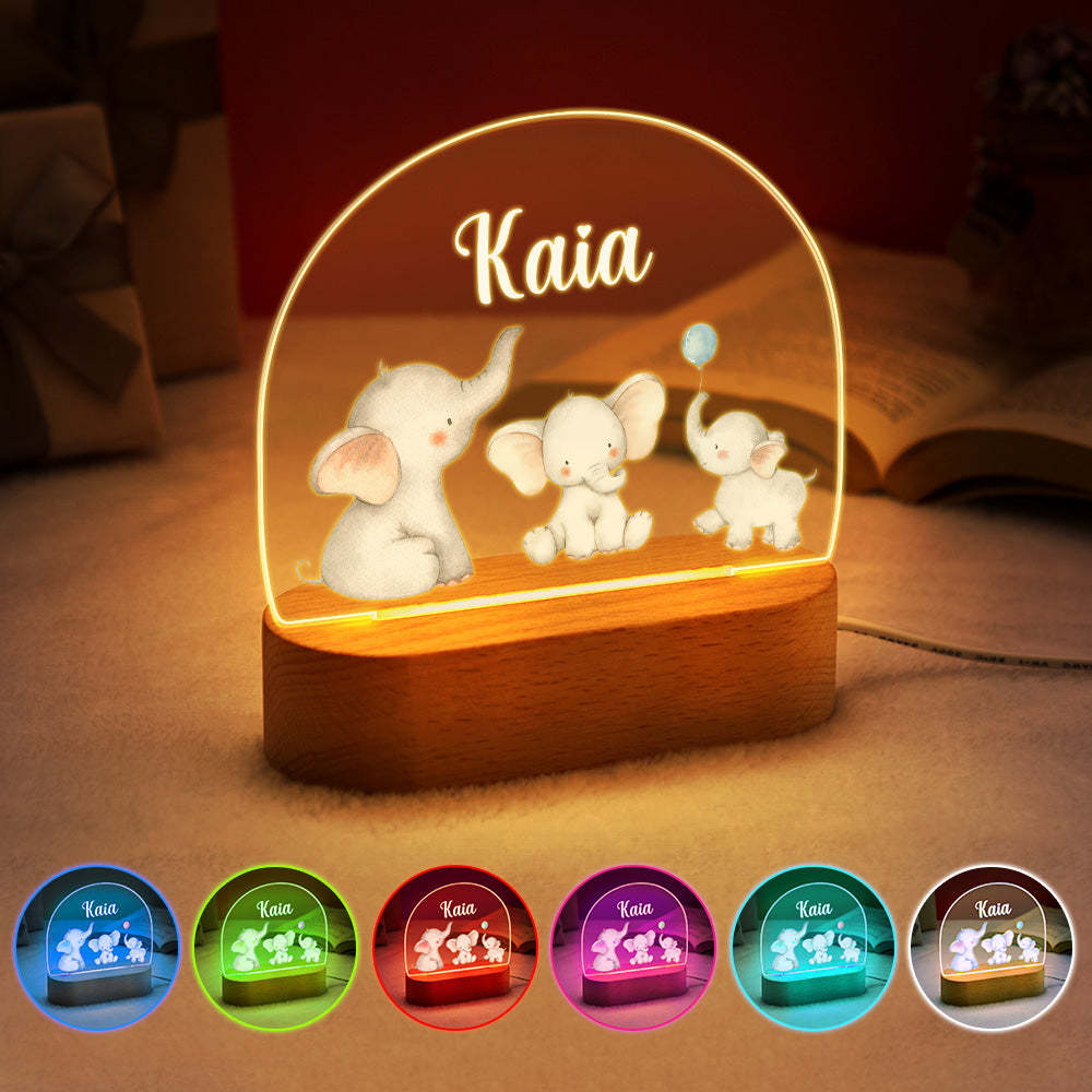 Personalized Name Baby Elephant Night Light Custom Name Nursery Room Lamp Gift For Kids - photomoonlamp