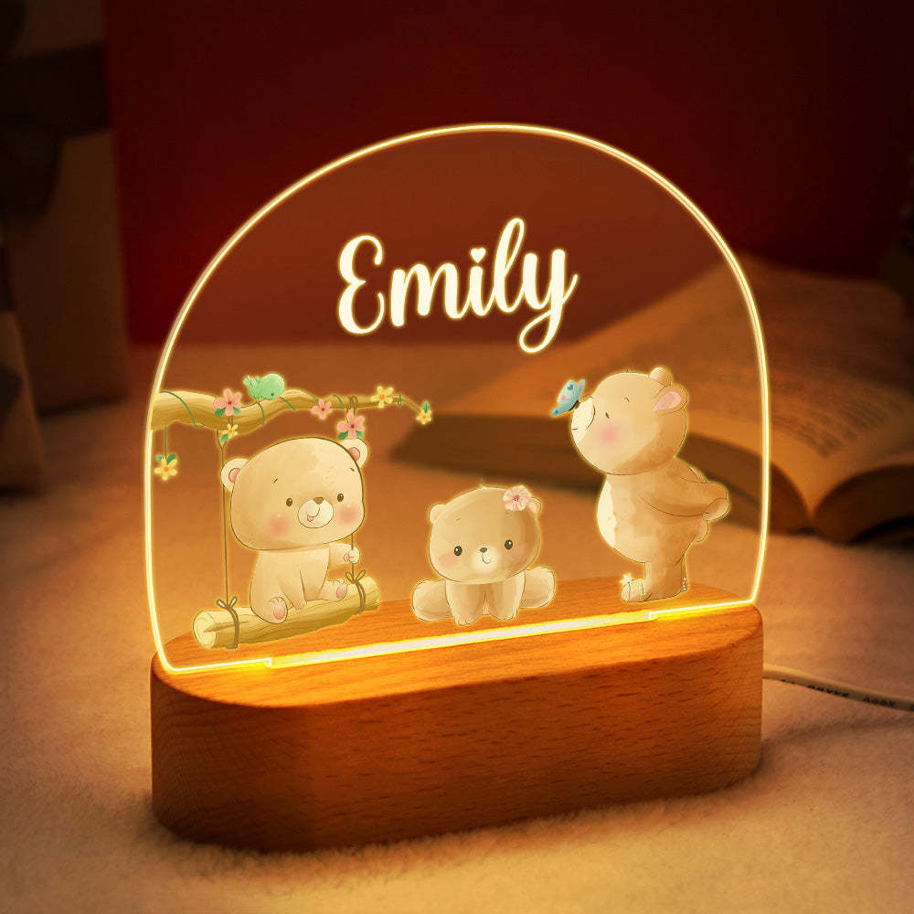 Personalized Name Baby Bear Night Light Custom Name Nursery Room Lamp Gift For Kids - photomoonlamp