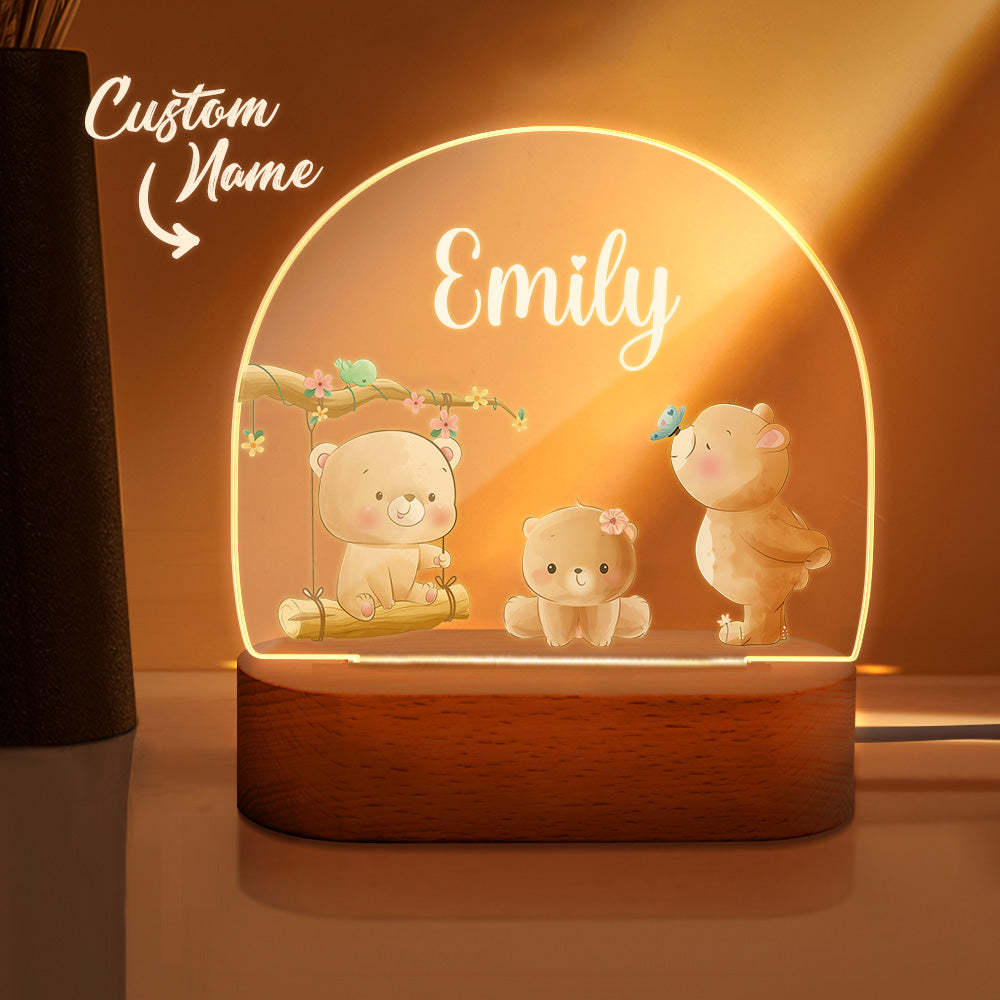 Personalized Name Baby Bear Night Light Custom Name Nursery Room Lamp Gift For Kids - photomoonlamp