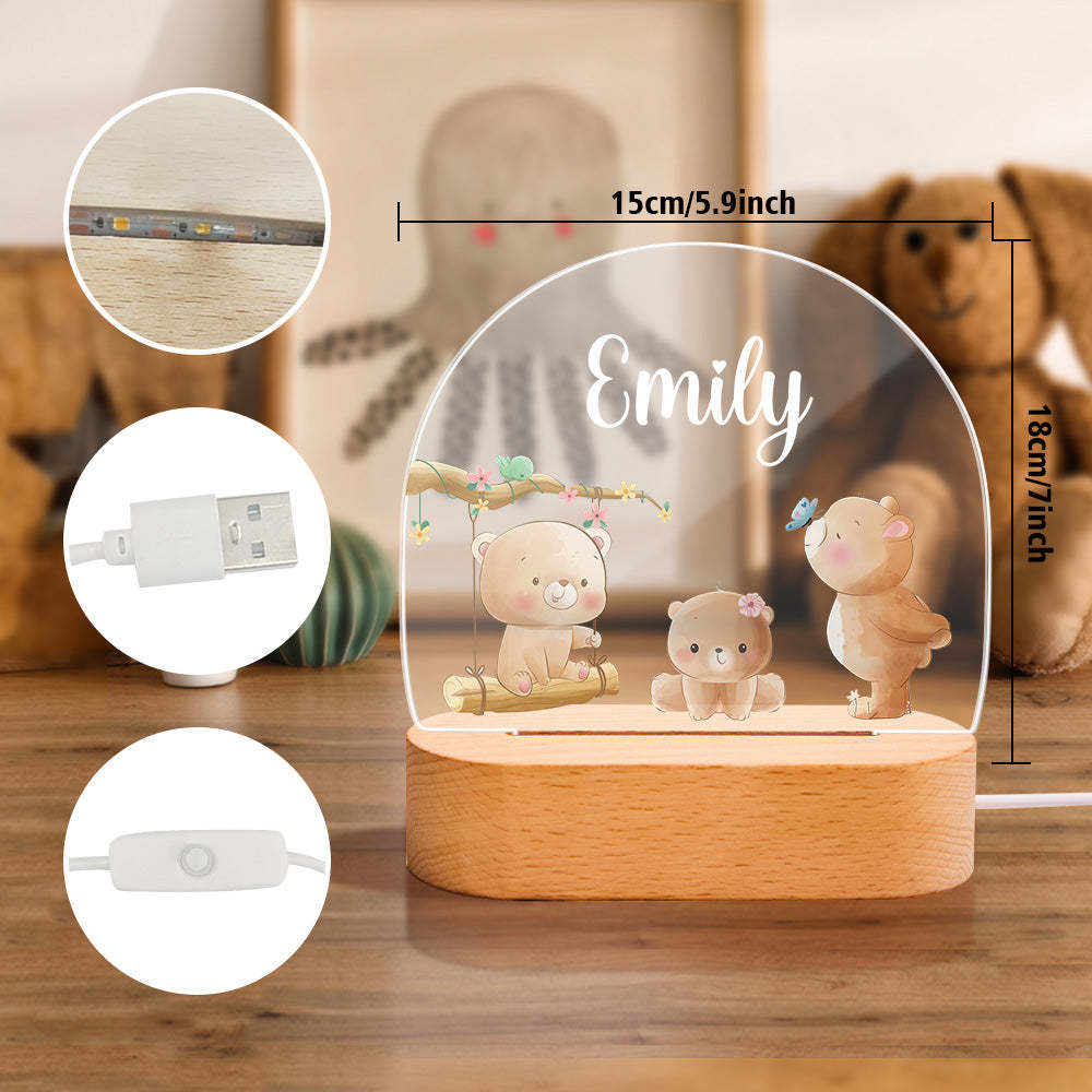 Personalized Name Baby Bear Night Light Custom Name Nursery Room Lamp Gift For Kids - photomoonlamp
