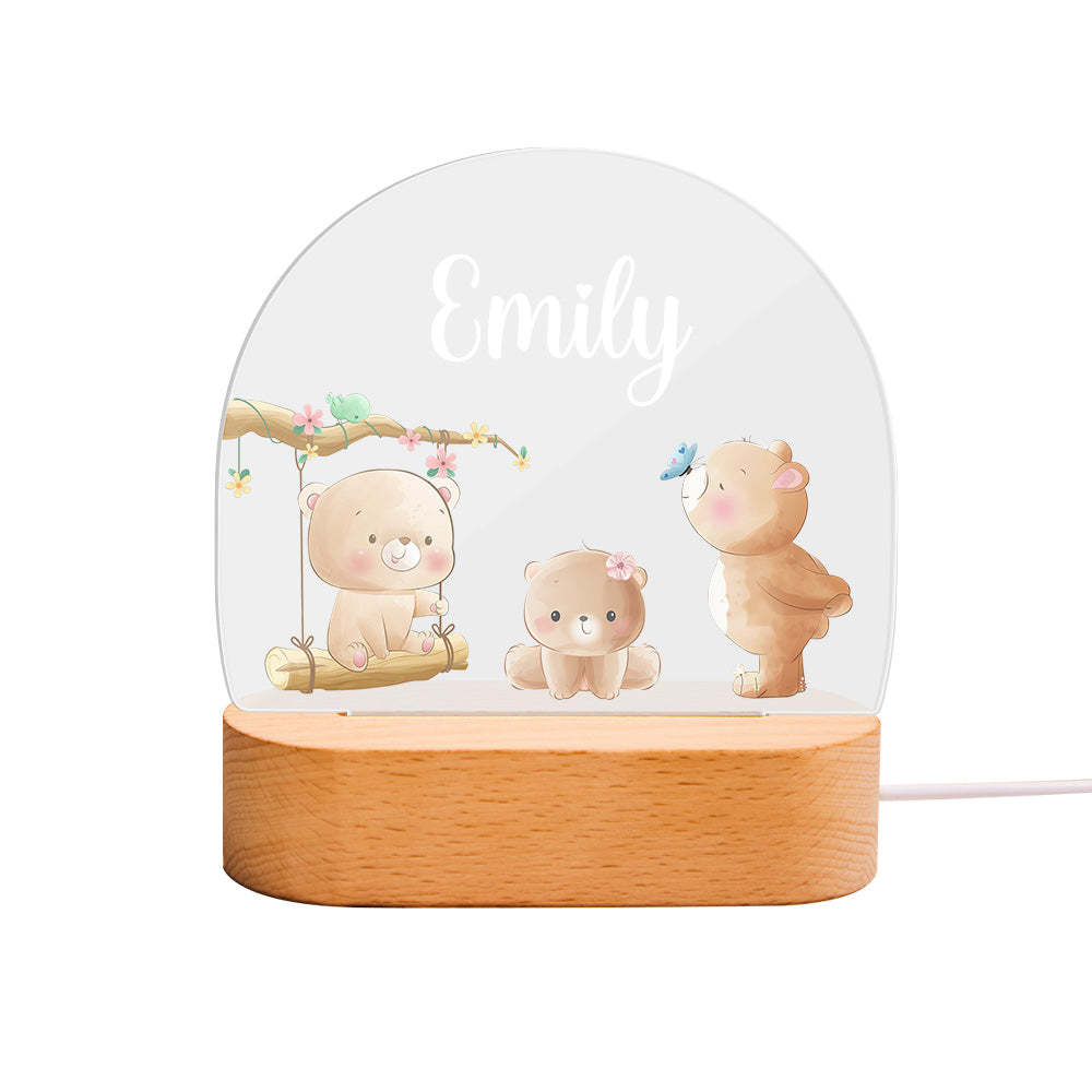 Personalized Name Baby Bear Night Light Custom Name Nursery Room Lamp Gift For Kids - photomoonlamp