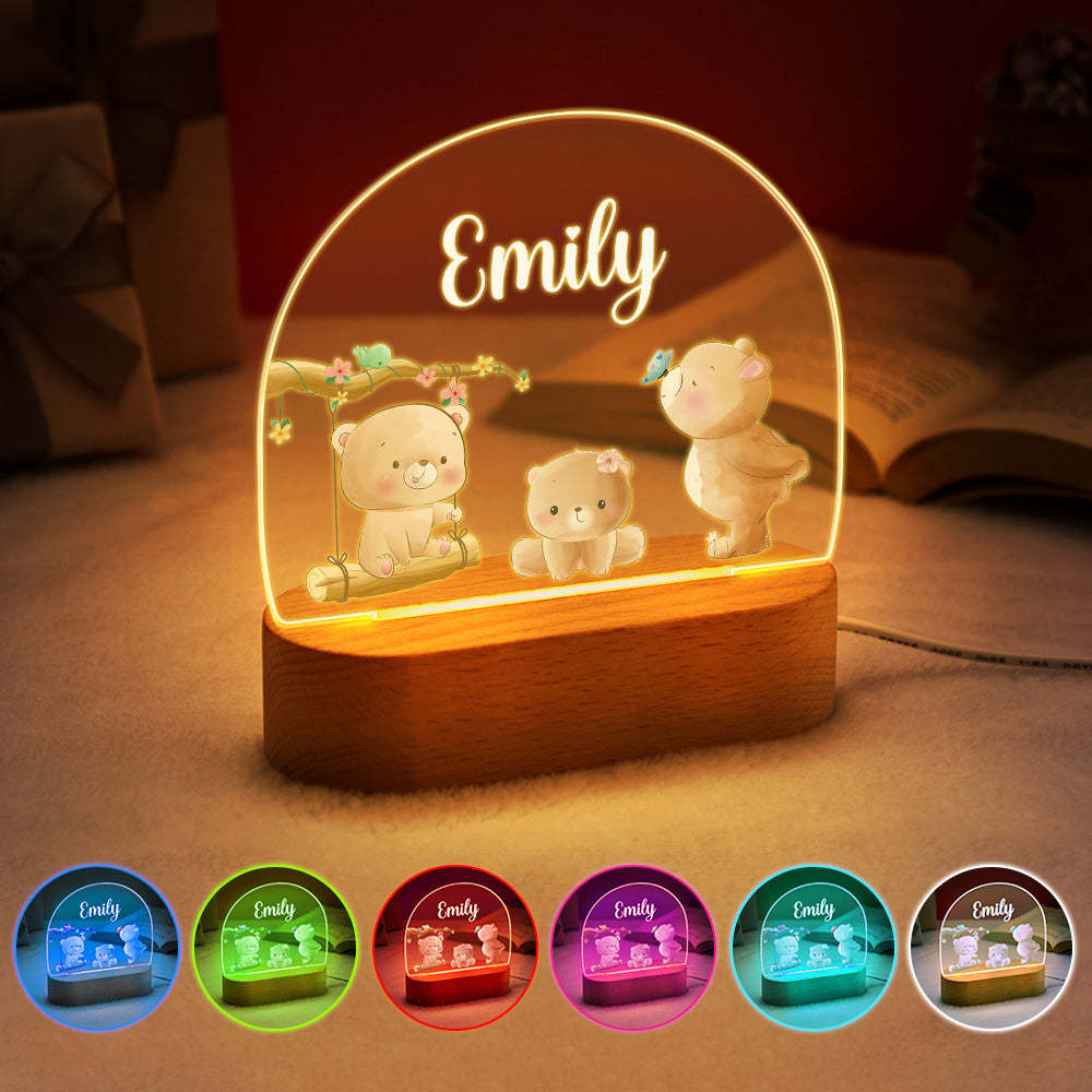 Personalized Name Baby Bear Night Light Custom Name Nursery Room Lamp Gift For Kids - photomoonlamp