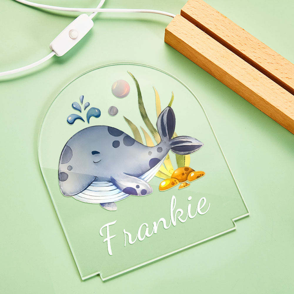 Custom Name Room Lamp Cute Kid Night Light Personalised Printed Whale For Baby Gifts - photomoonlamp
