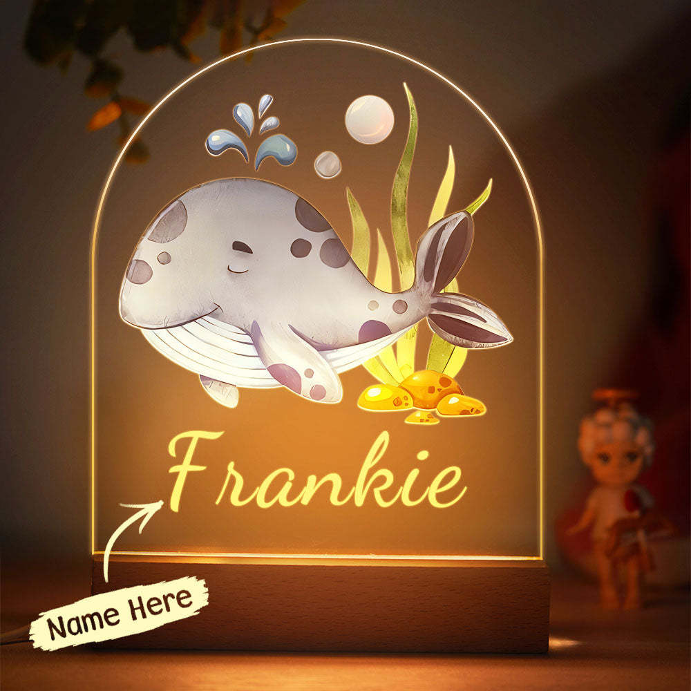 Custom Name Room Lamp Cute Kid Night Light Personalised Printed Whale For Baby Gifts - photomoonlamp