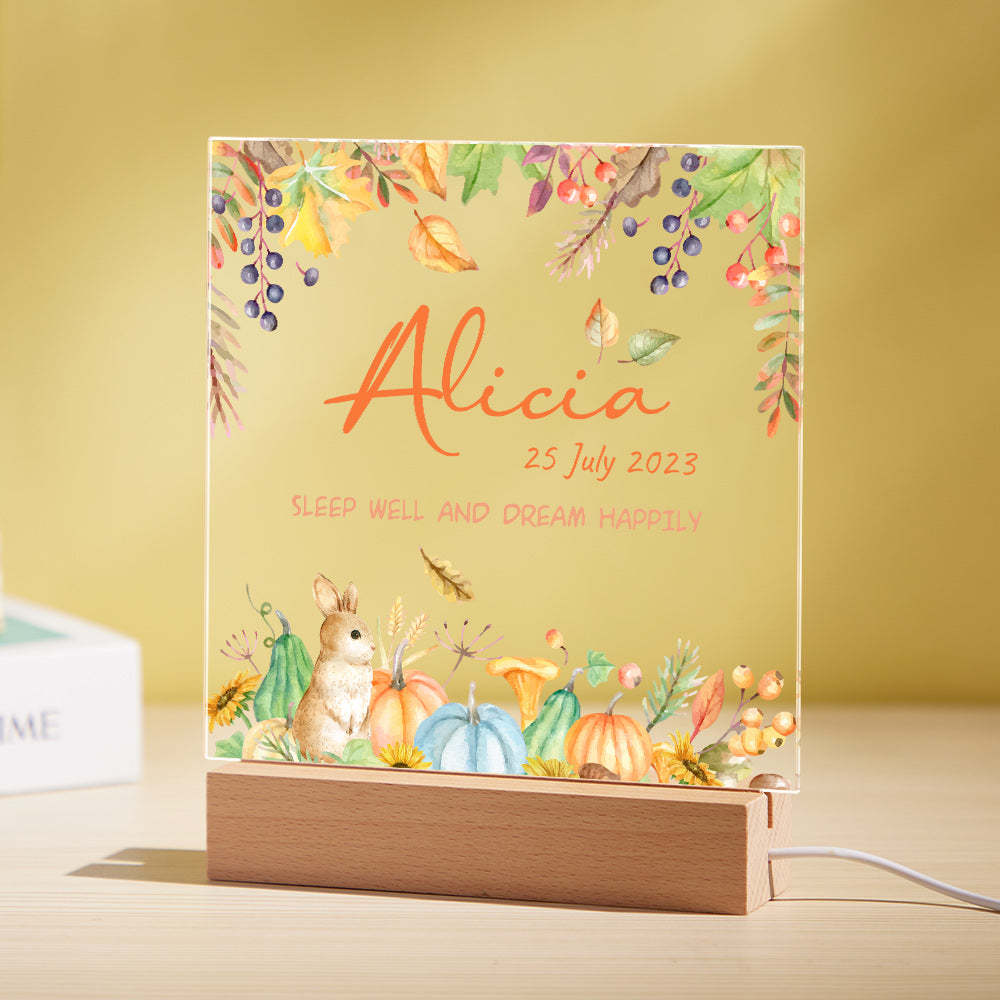 Flower And Rabbit Custom Name Nursery Room Lamp Kid Night Light Best Gift for Baby - photomoonlamp