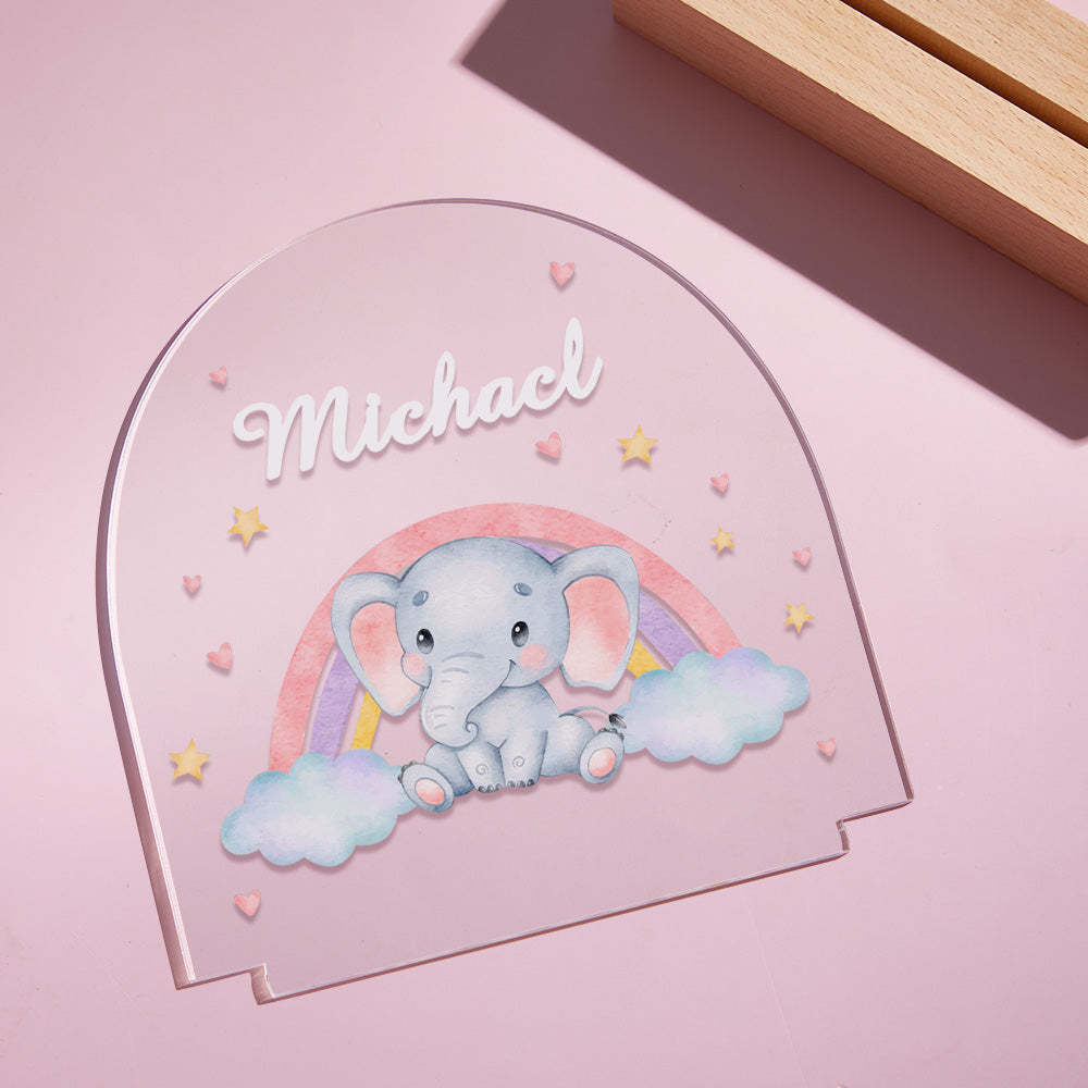 Custom Name Elephant Kids Bedside Lamp Personalised Animal Acrylic LED Night Light Gift Wooden Base Baby Gift - photomoonlamp