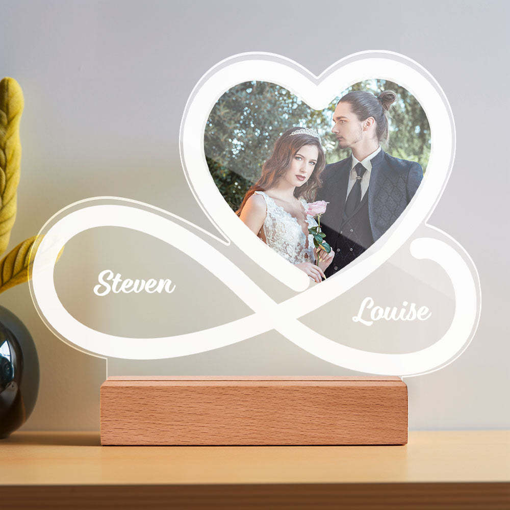 Custom Night Light With Heart Photo Led Lamp Infinity Symbol Personalized Name Nightlight - photomoonlamp