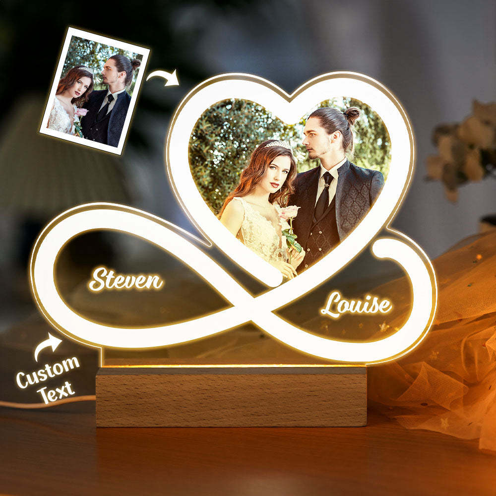 Custom Night Light With Heart Photo Led Lamp Infinity Symbol Personalized Name Nightlight - photomoonlamp