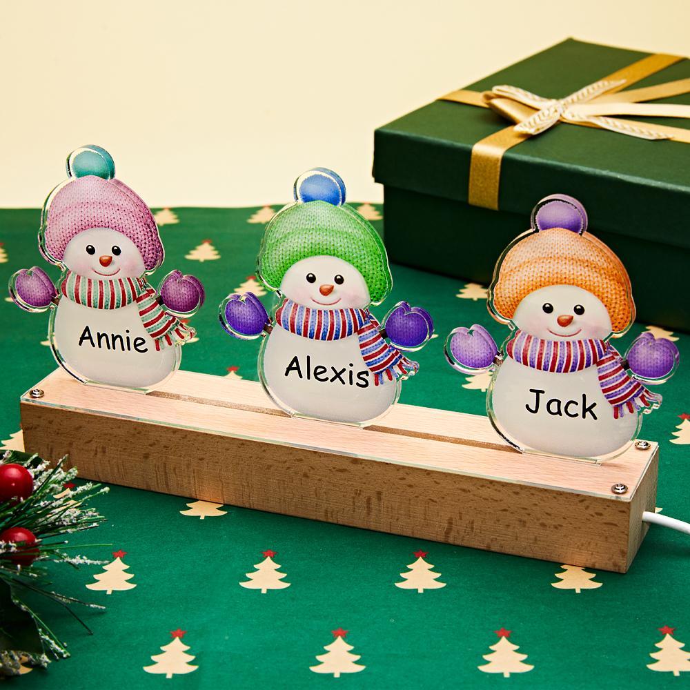 Personalized Christmas Night Light With Name Snowman Led Night Light Custom Christmas Gift Family Name Gift For Mom - photomoonlamp