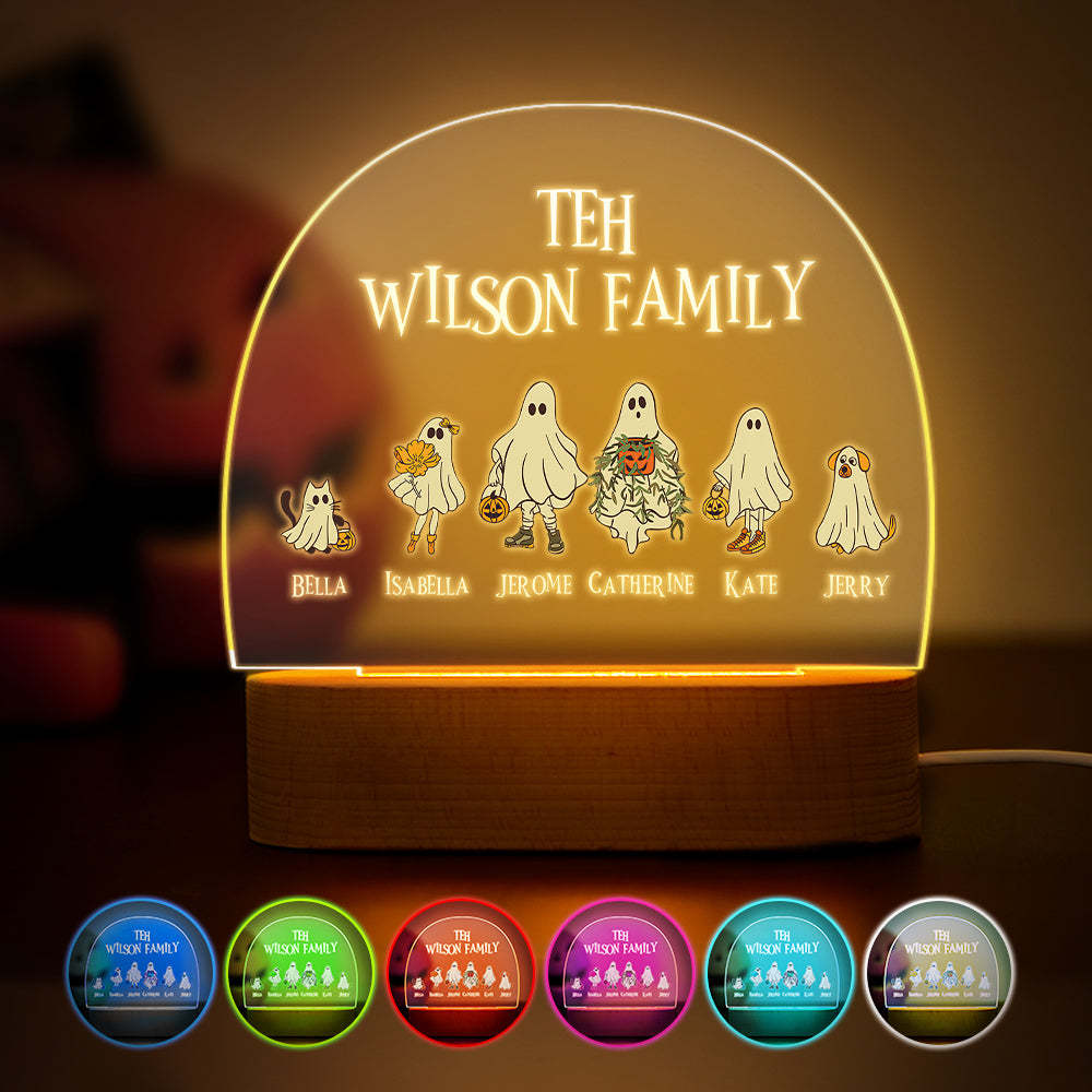 Personalised Halloween Night Light with Ghost Custom Family Name Lamp Halloween Decor Gift - photomoonlamp