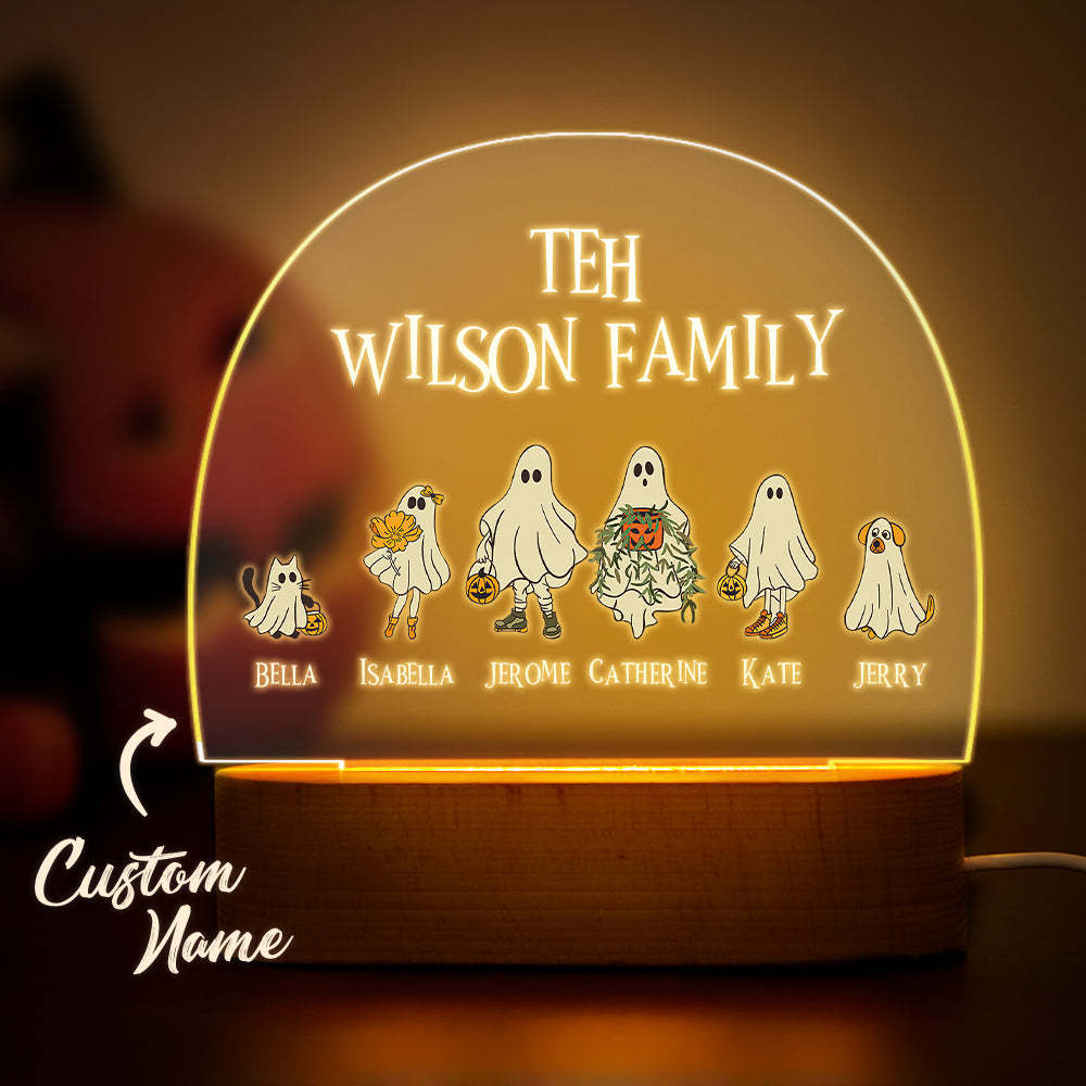 Personalised Halloween Night Light with Ghost Custom Family Name Lamp Halloween Decor Gift - photomoonlamp