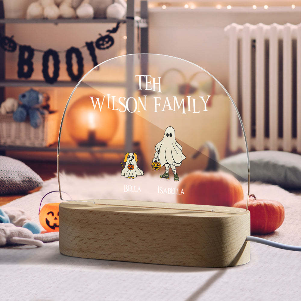 Personalised Halloween Night Light with Ghost Custom Family Name Lamp Halloween Decor Gift - photomoonlamp