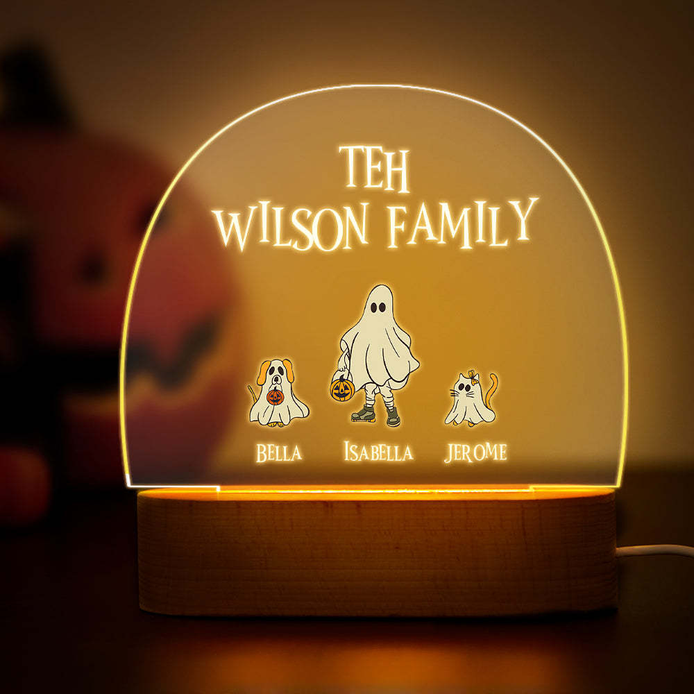 Personalised Halloween Night Light with Ghost Custom Family Name Lamp Halloween Decor Gift - photomoonlamp