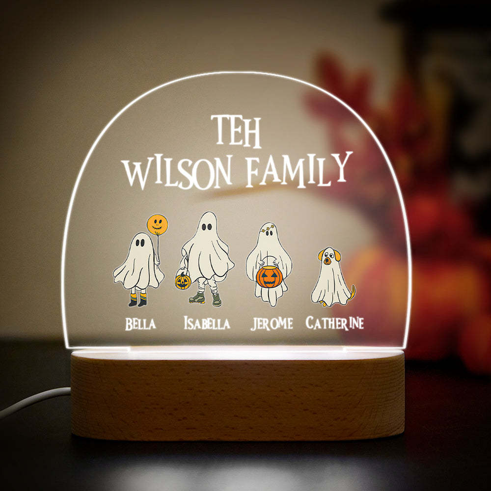 Personalised Halloween Night Light with Ghost Custom Family Name Lamp Halloween Decor Gift - photomoonlamp