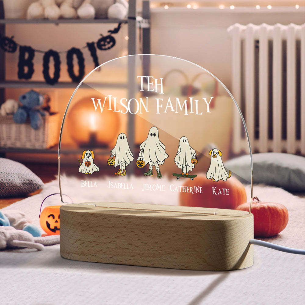 Personalised Halloween Night Light with Ghost Custom Family Name Lamp Halloween Decor Gift - photomoonlamp