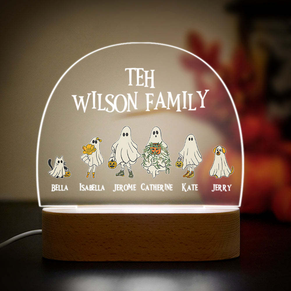 Personalised Halloween Night Light with Ghost Custom Family Name Lamp Halloween Decor Gift - photomoonlamp