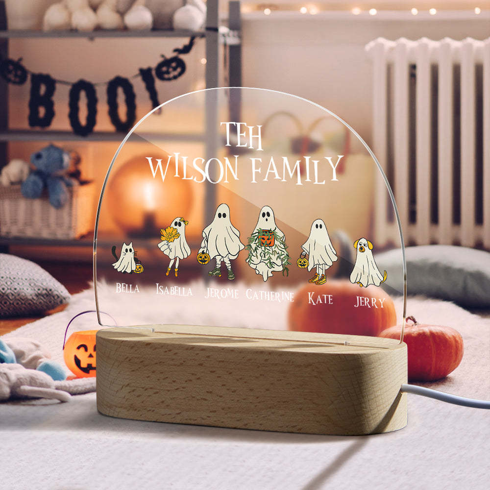 Personalised Halloween Night Light with Ghost Custom Family Name Lamp Halloween Decor Gift - photomoonlamp