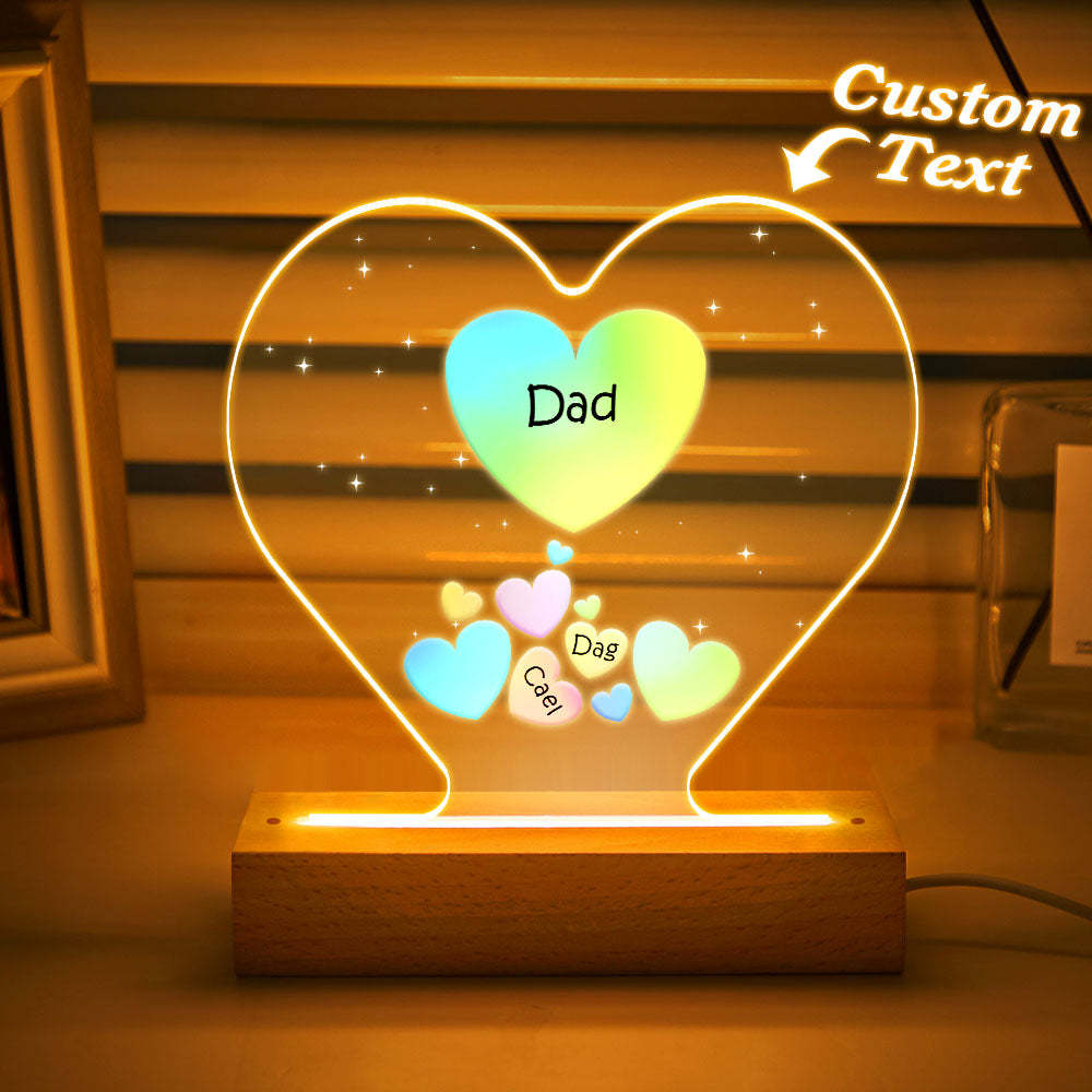 Personalized Engraved Family Heart LED Night Light Grandma Mom Hearts In Heart Lamp - photomoonlamp