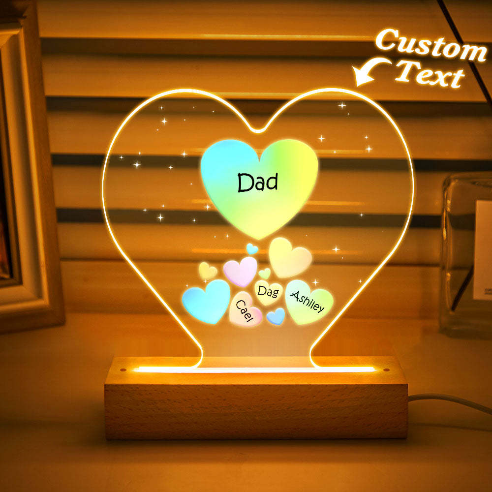 Personalized Engraved Family Heart LED Night Light Grandma Mom Hearts In Heart Lamp - photomoonlamp