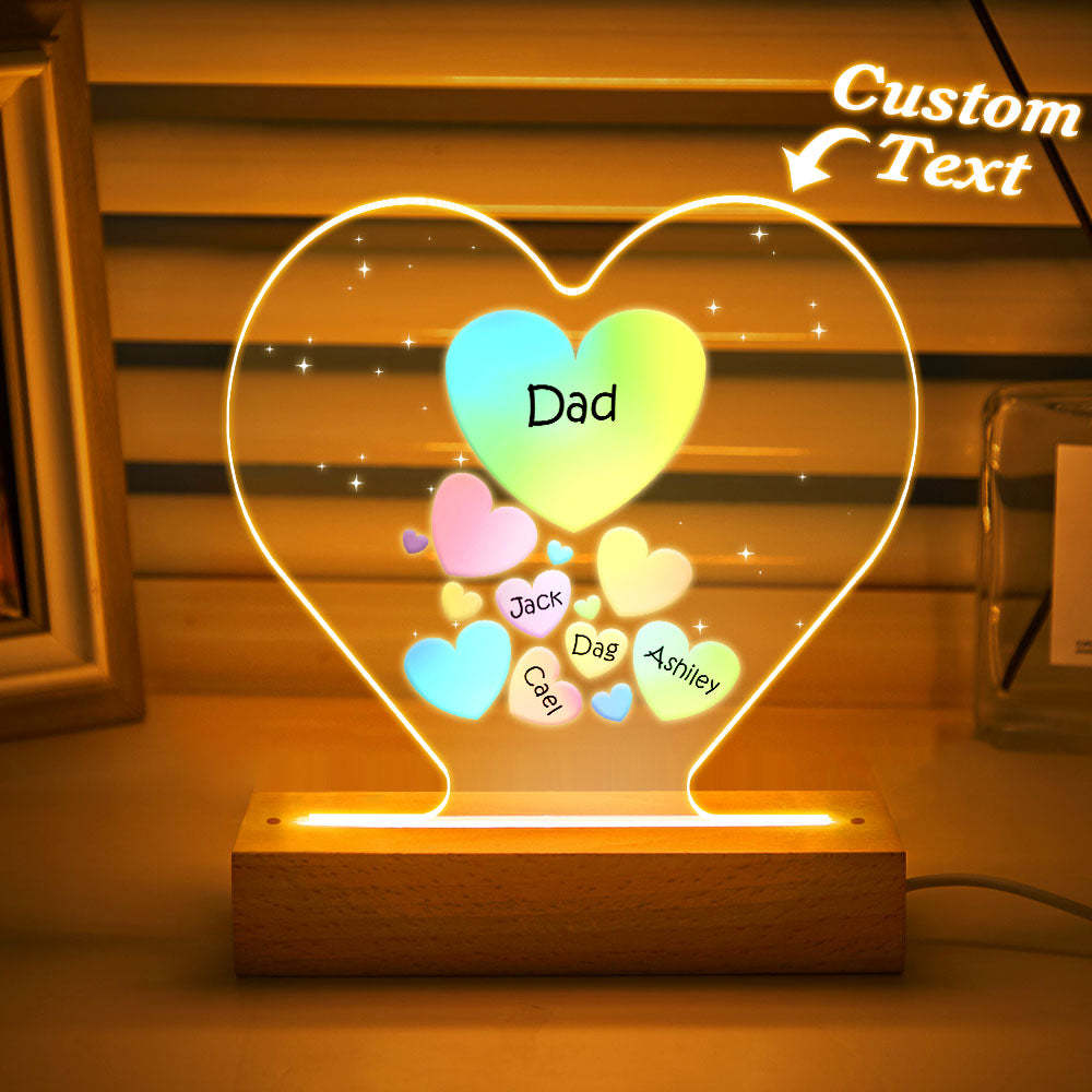 Personalized Engraved Family Heart LED Night Light Grandma Mom Hearts In Heart Lamp - photomoonlamp