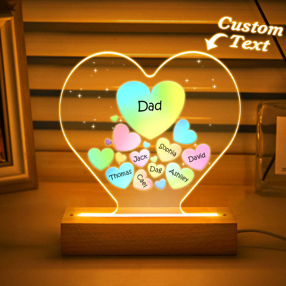 Personalized Engraved Family Heart LED Night Light Grandma Mom Hearts In Heart Lamp - photomoonlamp