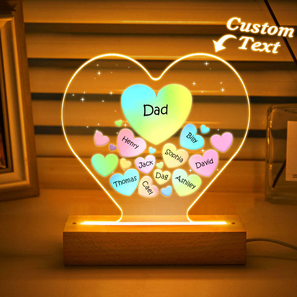Personalized Engraved Family Heart LED Night Light Grandma Mom Hearts In Heart Lamp - photomoonlamp