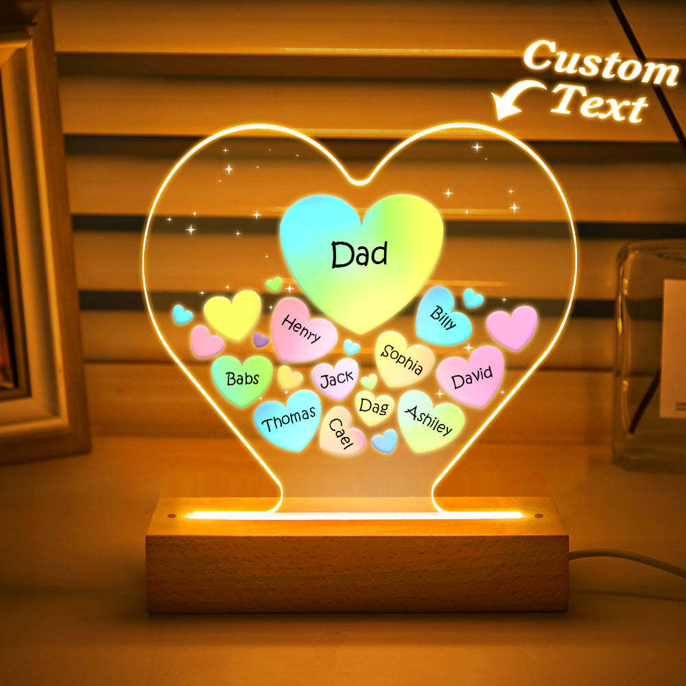 Personalized Engraved Family Heart LED Night Light Grandma Mom Hearts In Heart Lamp - photomoonlamp