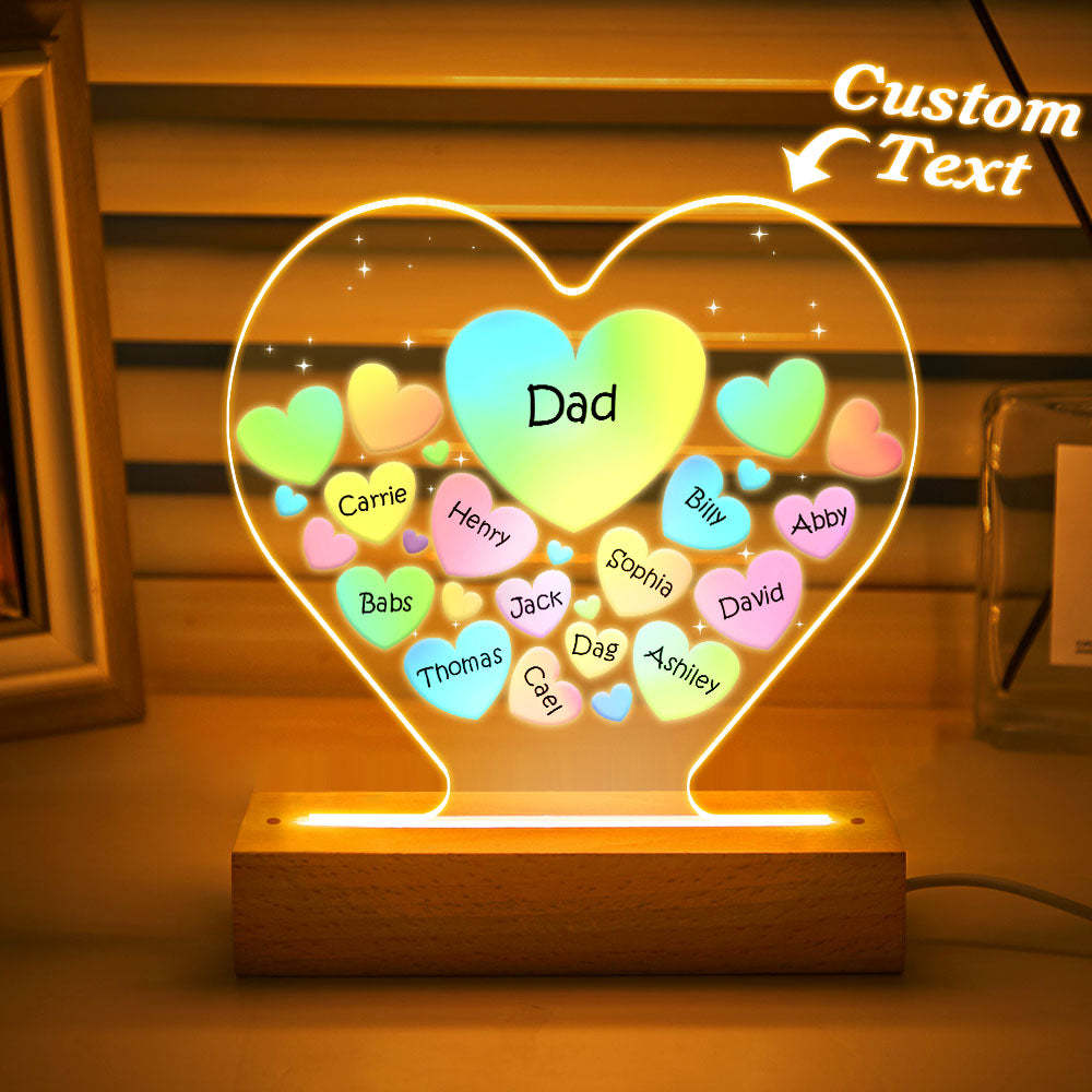Personalized Engraved Family Heart LED Night Light Grandma Mom Hearts In Heart Lamp - photomoonlamp