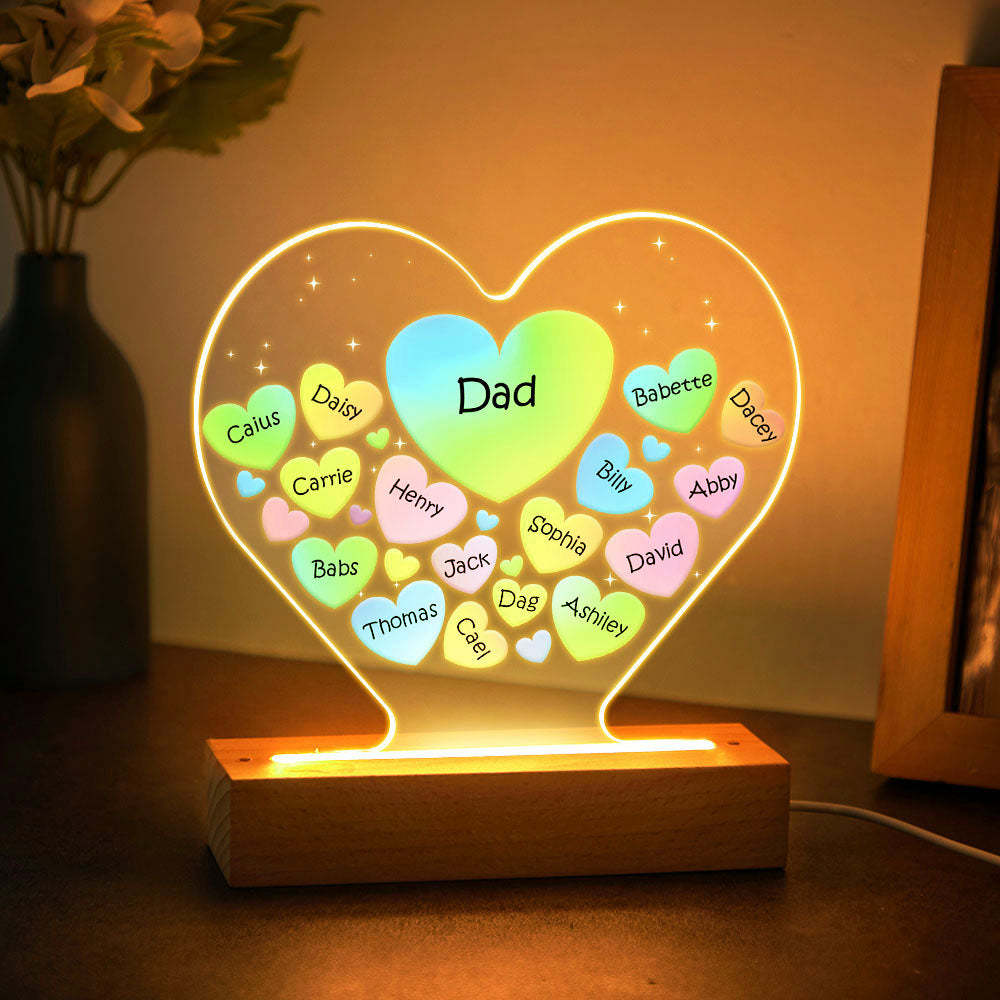 Personalized Engraved Family Heart LED Night Light Grandma Mom Hearts In Heart Lamp - photomoonlamp