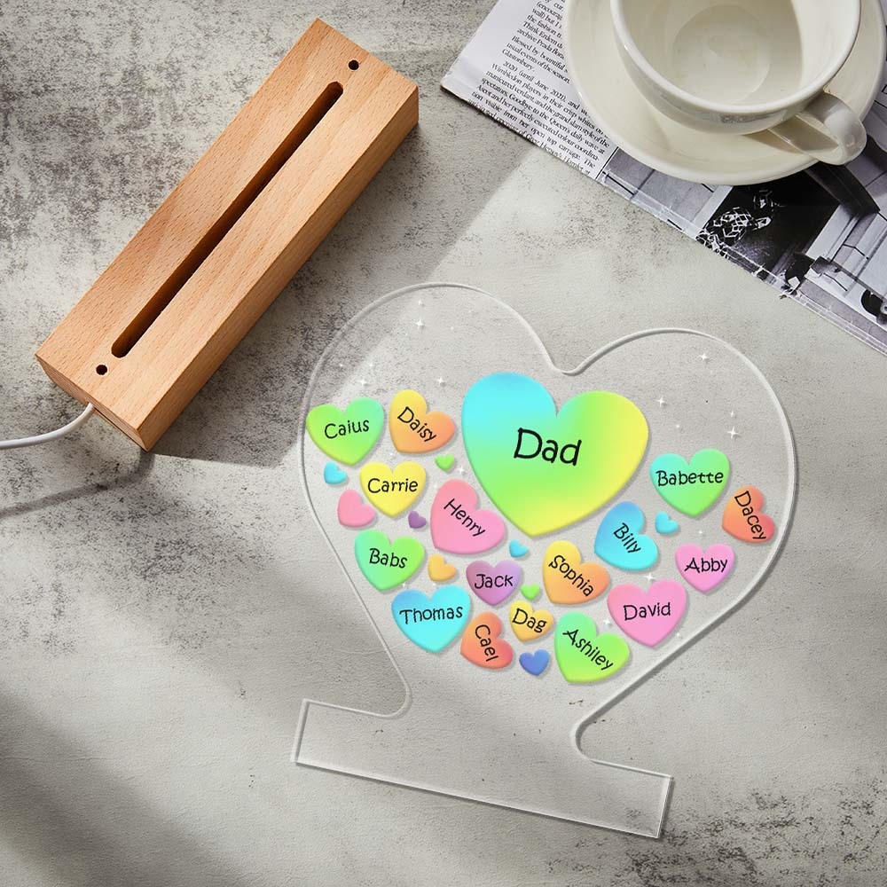 Personalized Engraved Family Heart LED Night Light Grandma Mom Hearts In Heart Lamp - photomoonlamp