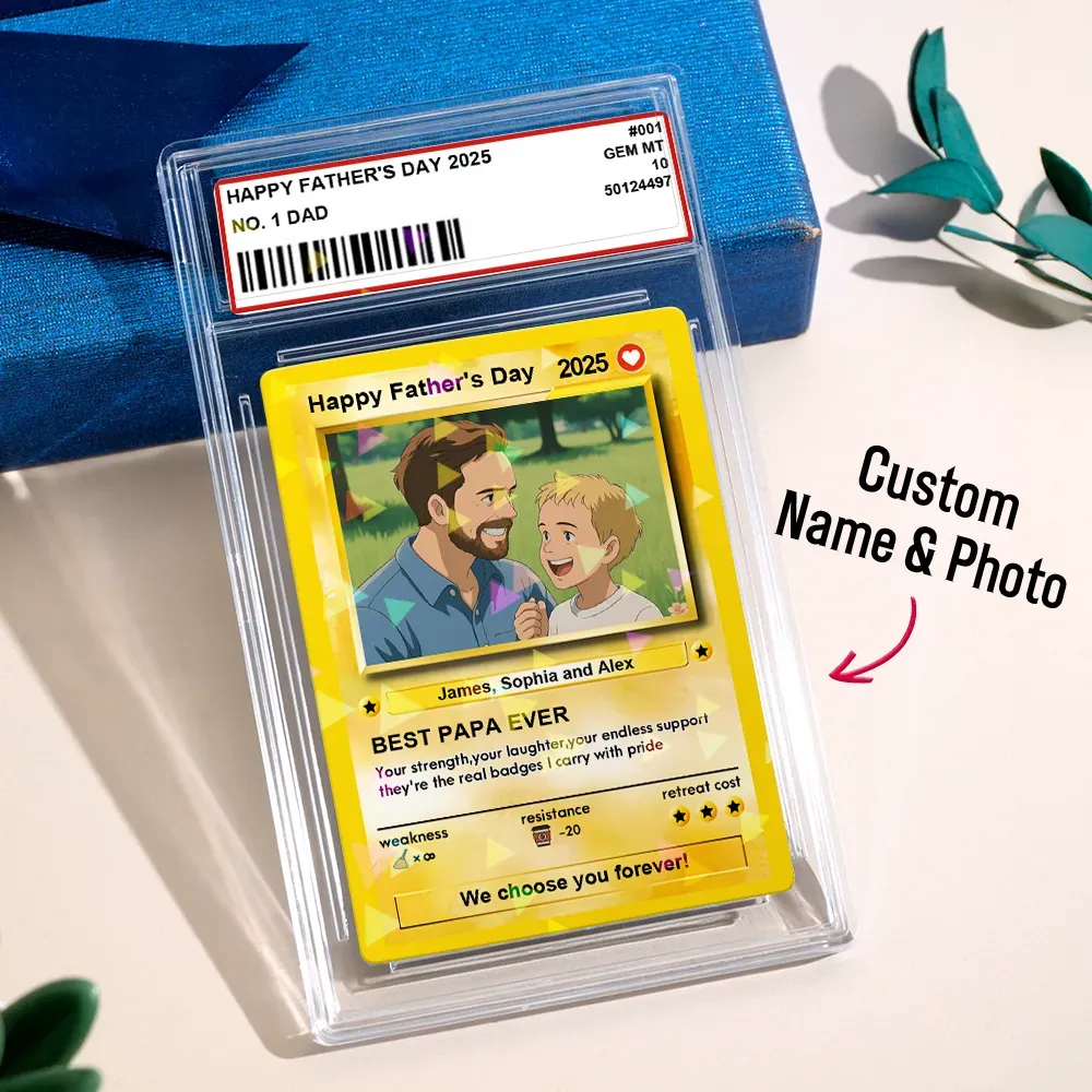 Personalized Father Tie Poke Card Retro Cartoon-Inspired Mini Gift for Dad Photo Text Poke Card - PhotoMoonLamp